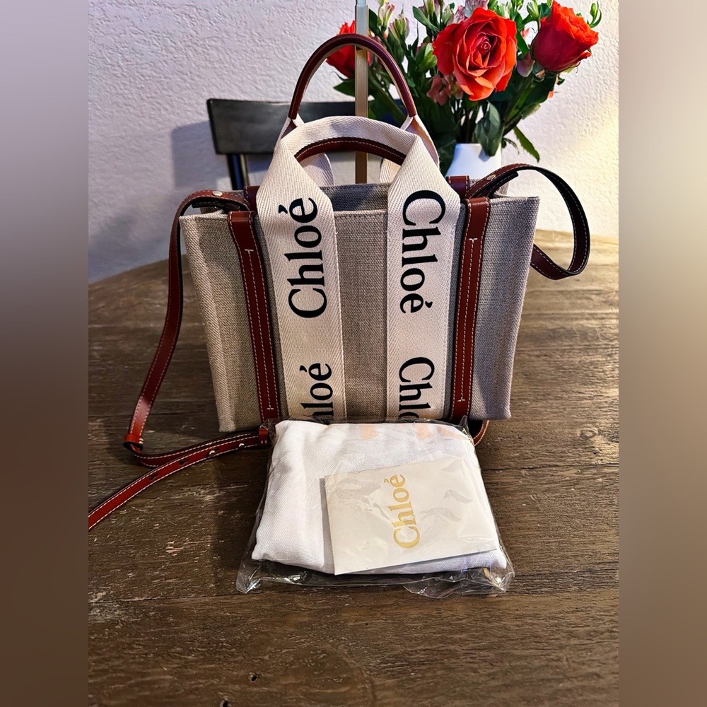 Authentic Chloé Woody Small Canvas Tote Bag